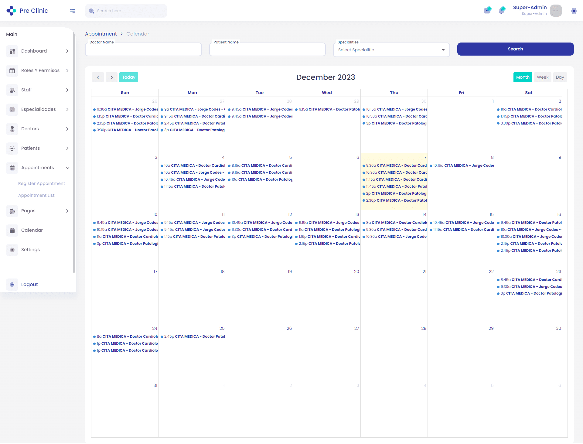 Calendario de citas medicas